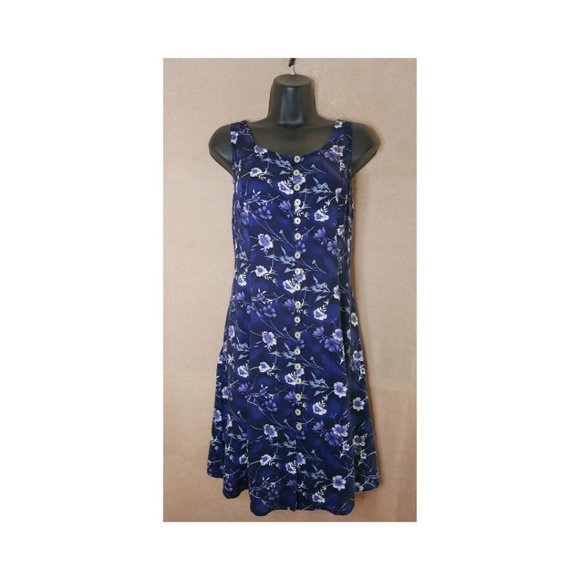 Lisa Jo Vintage 80's Sleeveless Button Front Fit and Flare Floral Dress - Picture 1 of 5